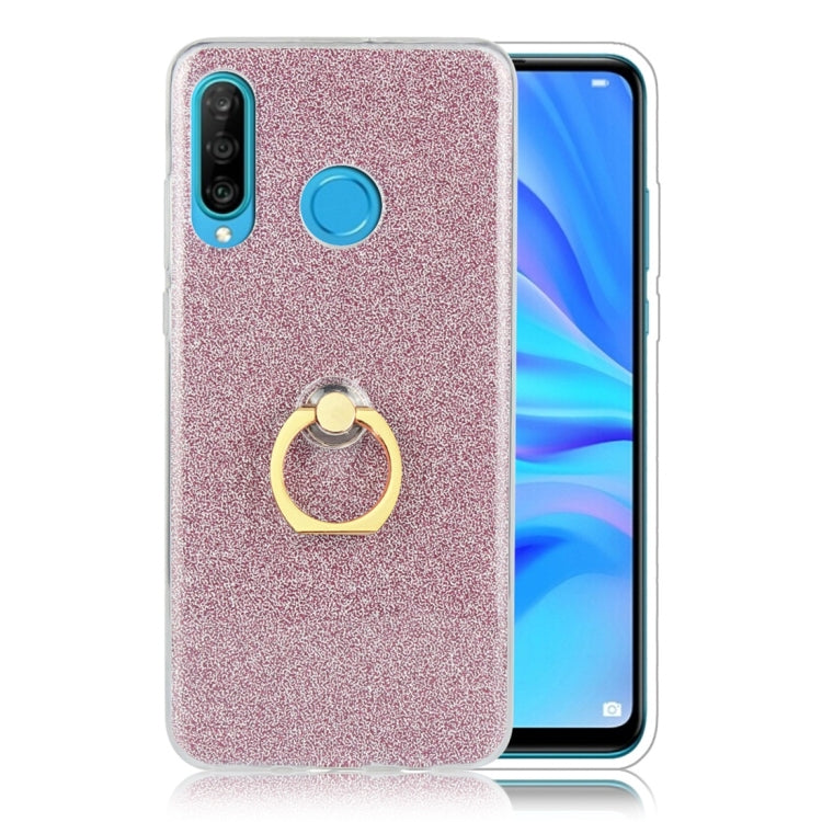 Glittery Powder Shockproof TPU Protective Case for Huawei P30 Lite, with 360 Degree Rotation Ring Holder