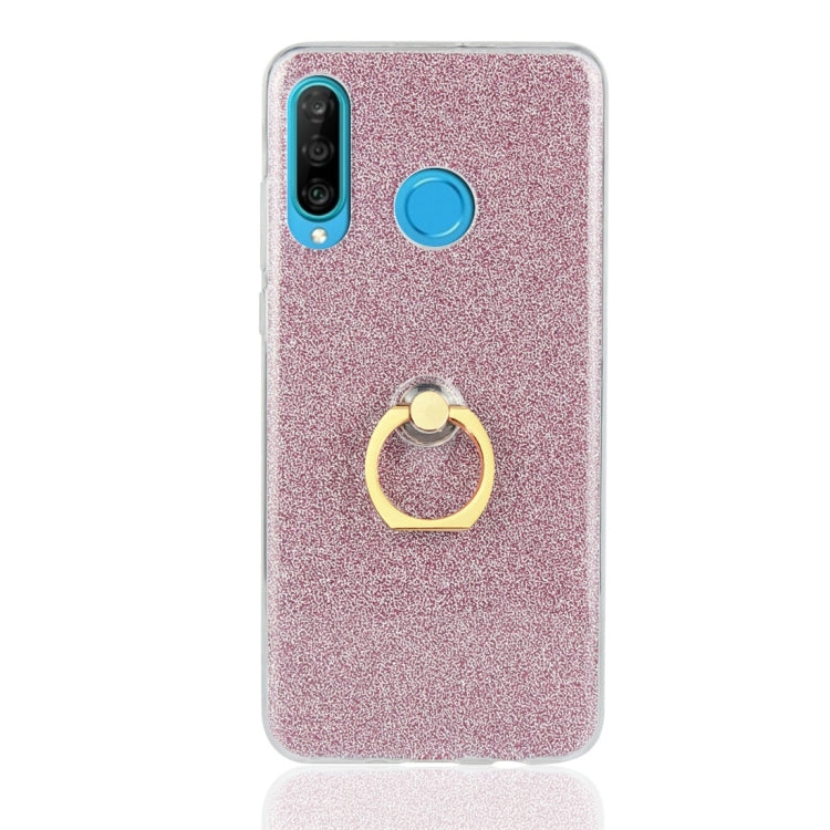 Glittery Powder Shockproof TPU Protective Case for Huawei P30 Lite, with 360 Degree Rotation Ring Holder