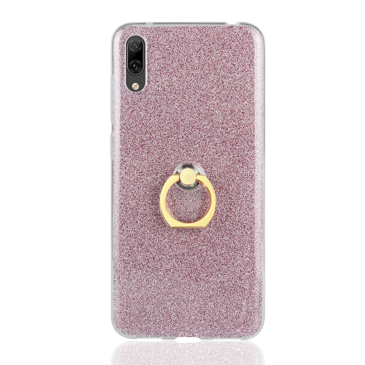 Glittery Powder Shockproof TPU Protective Case for Huawei Enjoy 9, with 360 Degree Rotation Ring Holder