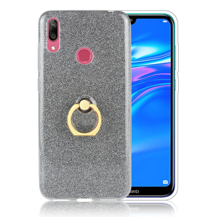 Glittery Powder Shockproof TPU Protective Case for Huawei Y7 (2019), with 360 Degree Rotation Ring Holder
