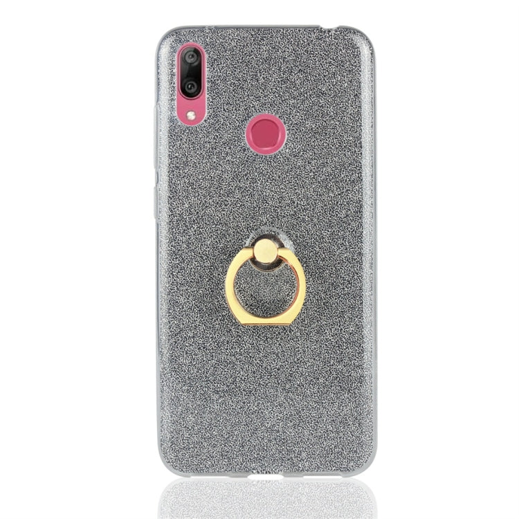 Glittery Powder Shockproof TPU Protective Case for Huawei Y7 (2019), with 360 Degree Rotation Ring Holder