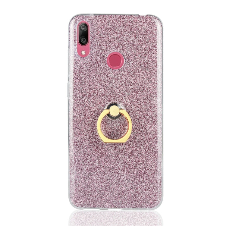 Glittery Powder Shockproof TPU Protective Case for Huawei Y7 (2019), with 360 Degree Rotation Ring Holder