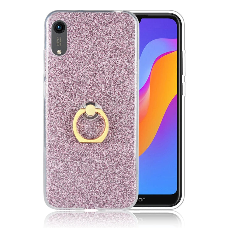 Glittery Powder Shockproof TPU Protective Case for Huawei Honor Play 8A, with 360 Degree Rotation Ring Holder