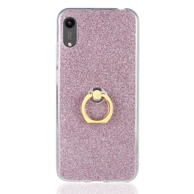 Glittery Powder Shockproof TPU Protective Case for Huawei Honor Play 8A, with 360 Degree Rotation Ring Holder