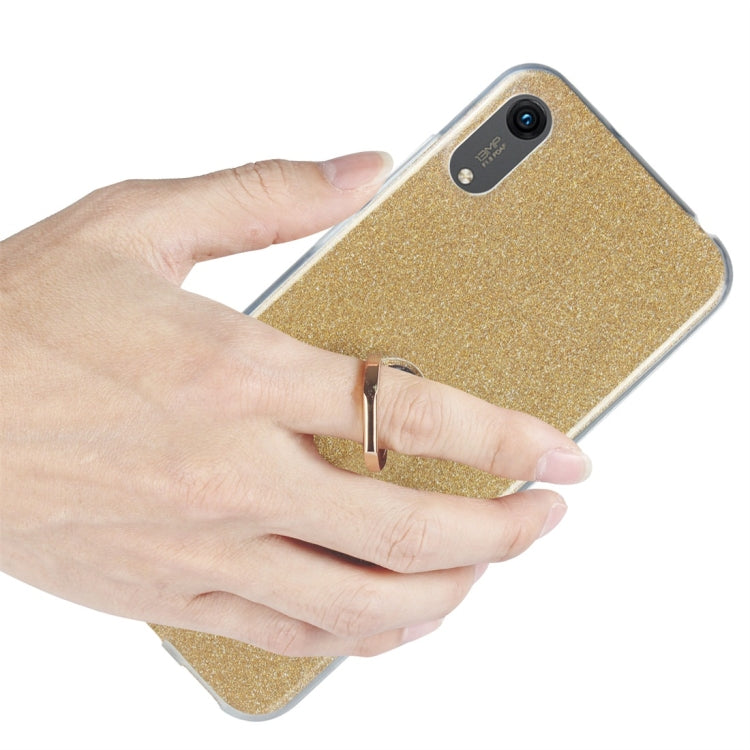 Glittery Powder Shockproof TPU Protective Case for Huawei Honor Play 8A, with 360 Degree Rotation Ring Holder