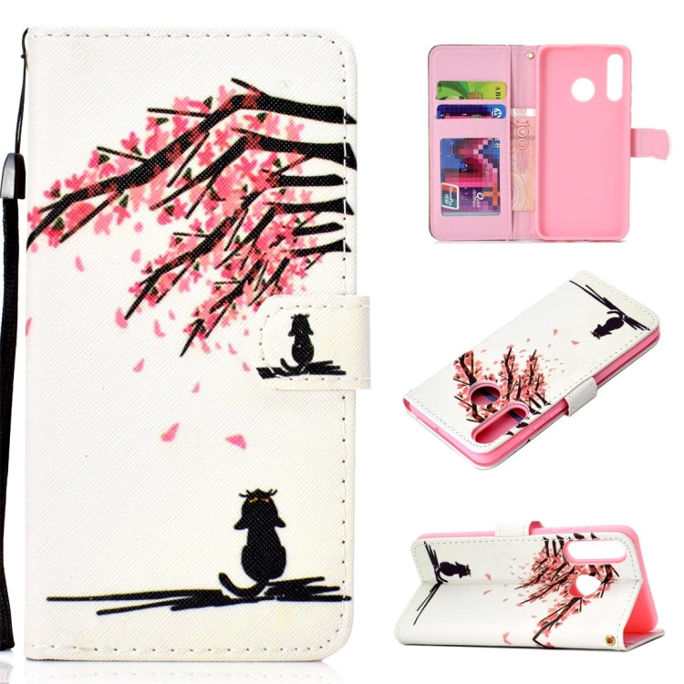 Cherry Tree Pattern Colored Drawing Horizontal Flip Leather Case for Huawei P30 Lite, with Holder & Card Slots & Wallet & Lanyard