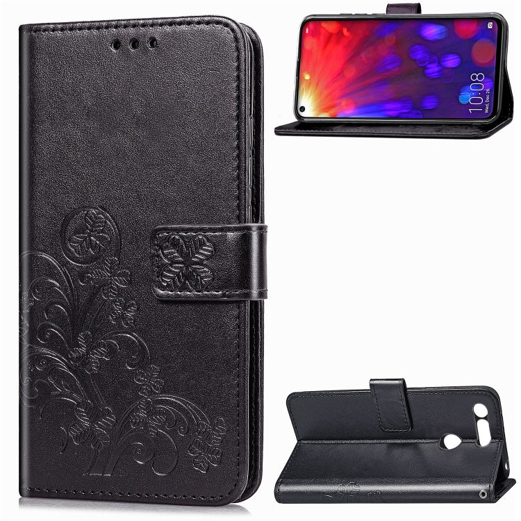 Lucky Clover Pressed Flowers Pattern Leather Case for Huawei V20, with Holder & Card Slots & Wallet & Hand Strap