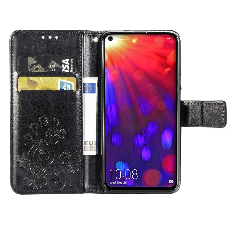 Lucky Clover Pressed Flowers Pattern Leather Case for Huawei V20, with Holder & Card Slots & Wallet & Hand Strap
