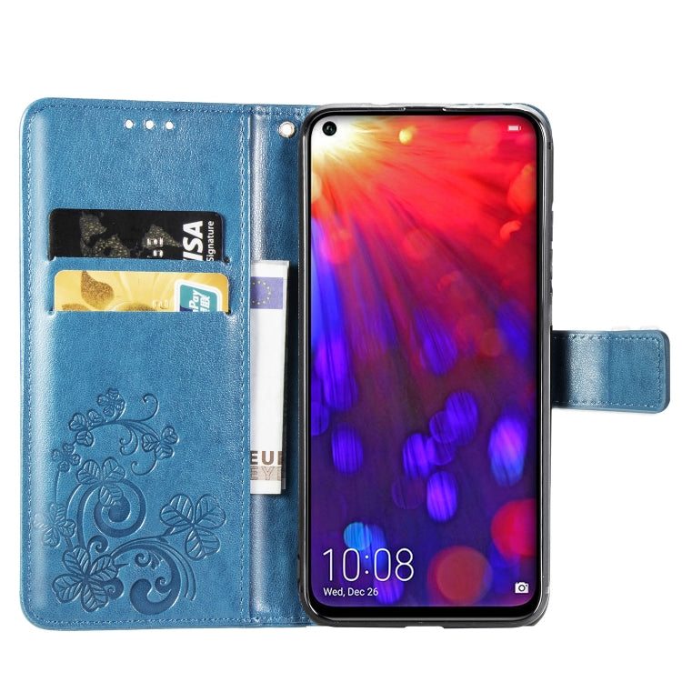 Lucky Clover Pressed Flowers Pattern Leather Case for Huawei V20, with Holder & Card Slots & Wallet & Hand Strap