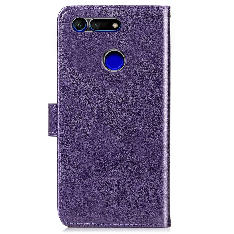 Lucky Clover Pressed Flowers Pattern Leather Case for Huawei V20, with Holder & Card Slots & Wallet & Hand Strap