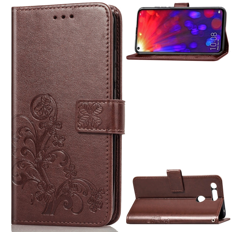 Lucky Clover Pressed Flowers Pattern Leather Case for Huawei V20, with Holder & Card Slots & Wallet & Hand Strap
