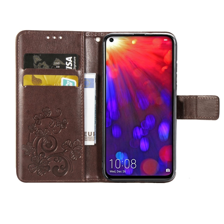 Lucky Clover Pressed Flowers Pattern Leather Case for Huawei V20, with Holder & Card Slots & Wallet & Hand Strap