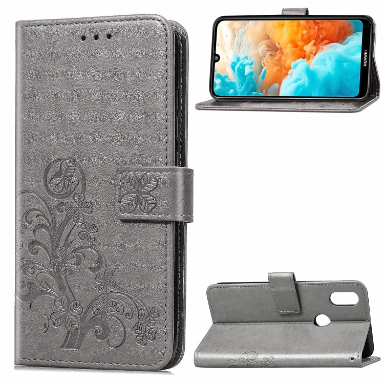 Lucky Clover Pressed Flowers Pattern Leather Case for Huawei Y6 2019, with Holder & Card Slots & Wallet & Hand Strap