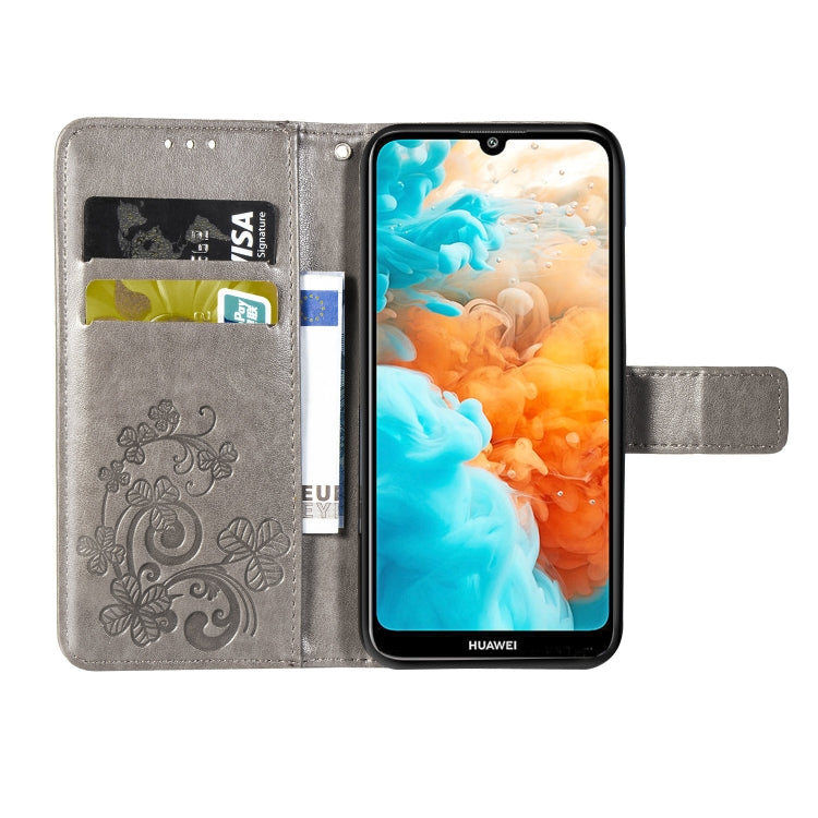 Lucky Clover Pressed Flowers Pattern Leather Case for Huawei Y6 2019, with Holder & Card Slots & Wallet & Hand Strap