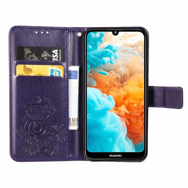 Lucky Clover Pressed Flowers Pattern Leather Case for Huawei Y6 2019, with Holder & Card Slots & Wallet & Hand Strap