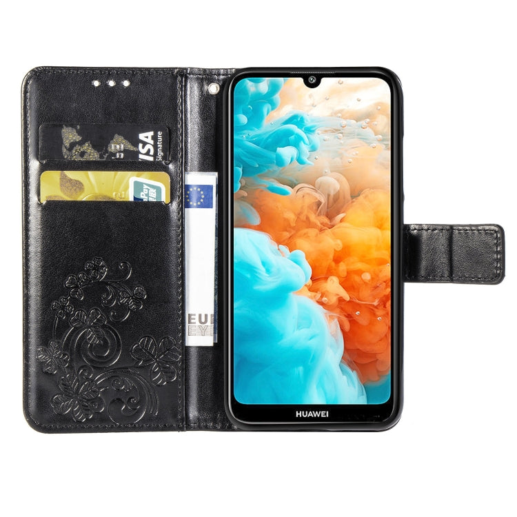 Lucky Clover Pressed Flowers Pattern Leather Case for Huawei Y6 Pro 2019, with Holder & Card Slots & Wallet & Hand Strap