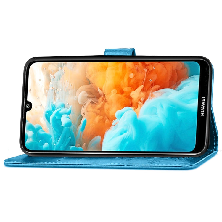 Lucky Clover Pressed Flowers Pattern Leather Case for Huawei Y6 Pro 2019, with Holder & Card Slots & Wallet & Hand Strap