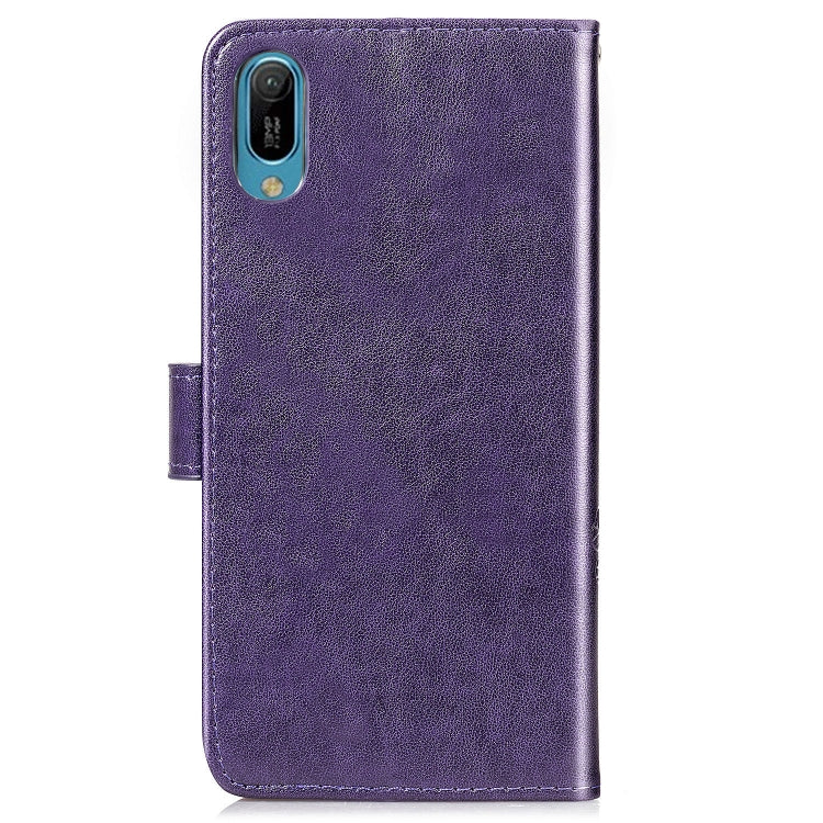 Lucky Clover Pressed Flowers Pattern Leather Case for Huawei Y6 Pro 2019, with Holder & Card Slots & Wallet & Hand Strap