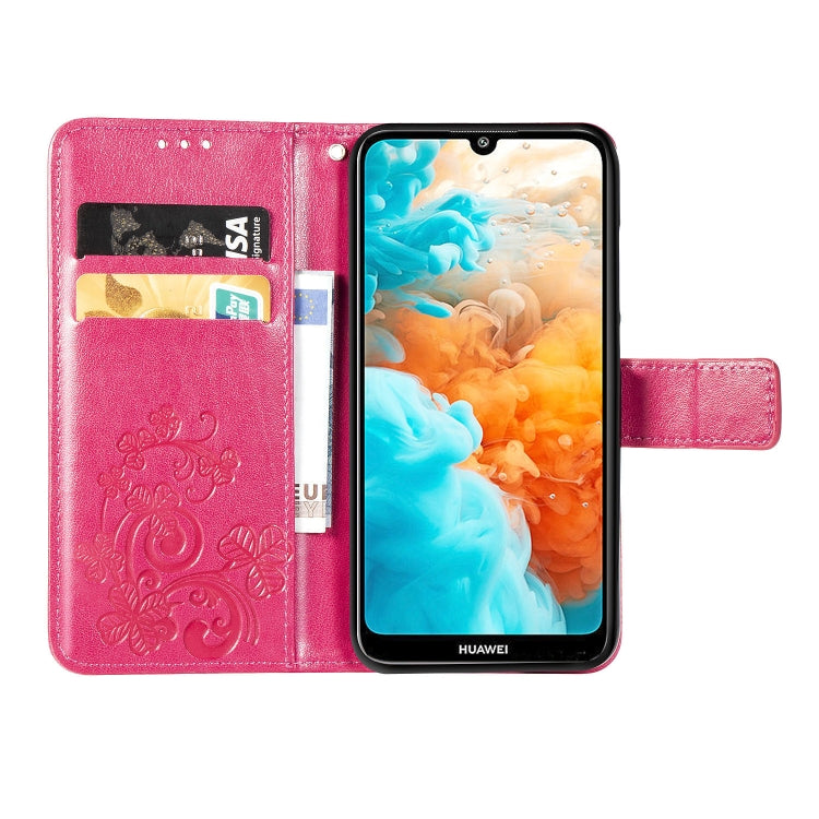 Lucky Clover Pressed Flowers Pattern Leather Case for Huawei Y6 Pro 2019, with Holder & Card Slots & Wallet & Hand Strap