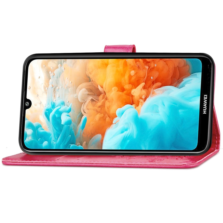 Lucky Clover Pressed Flowers Pattern Leather Case for Huawei Y6 Pro 2019, with Holder & Card Slots & Wallet & Hand Strap