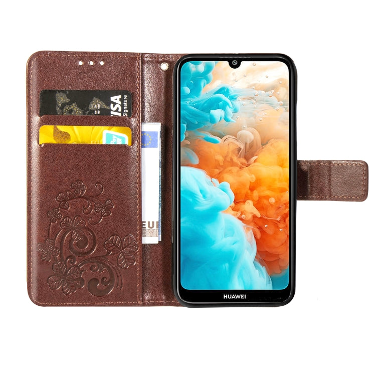 Lucky Clover Pressed Flowers Pattern Leather Case for Huawei Y6 Pro 2019, with Holder & Card Slots & Wallet & Hand Strap