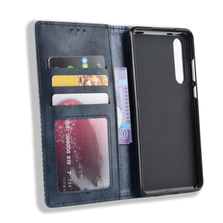Magnetic Buckle Retro Crazy Horse Texture Horizontal Flip Leather Case for Huawei P30, with Holder & Card Slots & Photo Frame