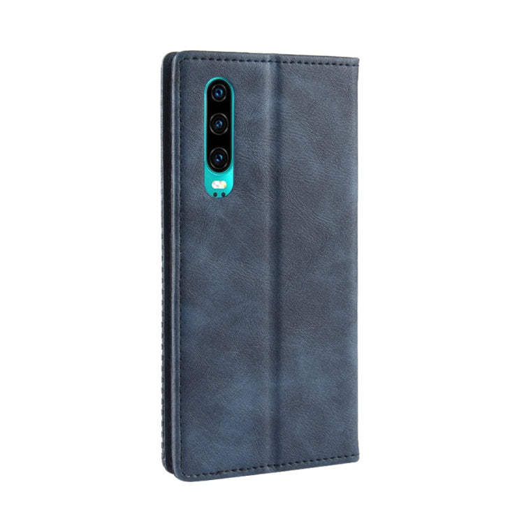 Magnetic Buckle Retro Crazy Horse Texture Horizontal Flip Leather Case for Huawei P30, with Holder & Card Slots & Photo Frame