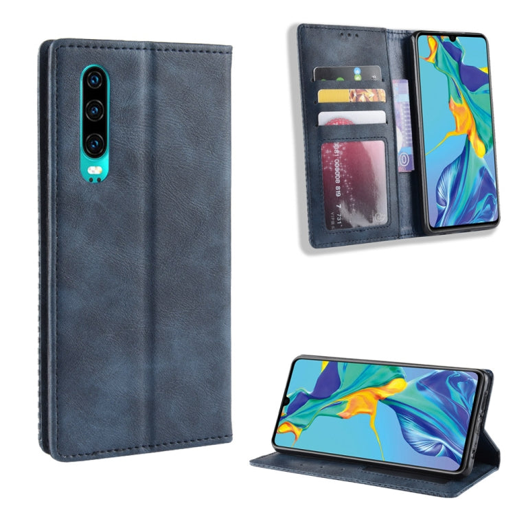 Magnetic Buckle Retro Crazy Horse Texture Horizontal Flip Leather Case for Huawei P30, with Holder & Card Slots & Photo Frame
