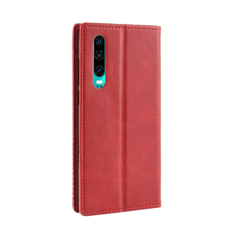 Magnetic Buckle Retro Crazy Horse Texture Horizontal Flip Leather Case for Huawei P30, with Holder & Card Slots & Photo Frame