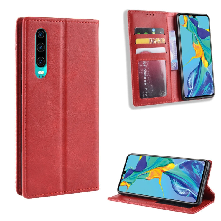Magnetic Buckle Retro Crazy Horse Texture Horizontal Flip Leather Case for Huawei P30, with Holder & Card Slots & Photo Frame