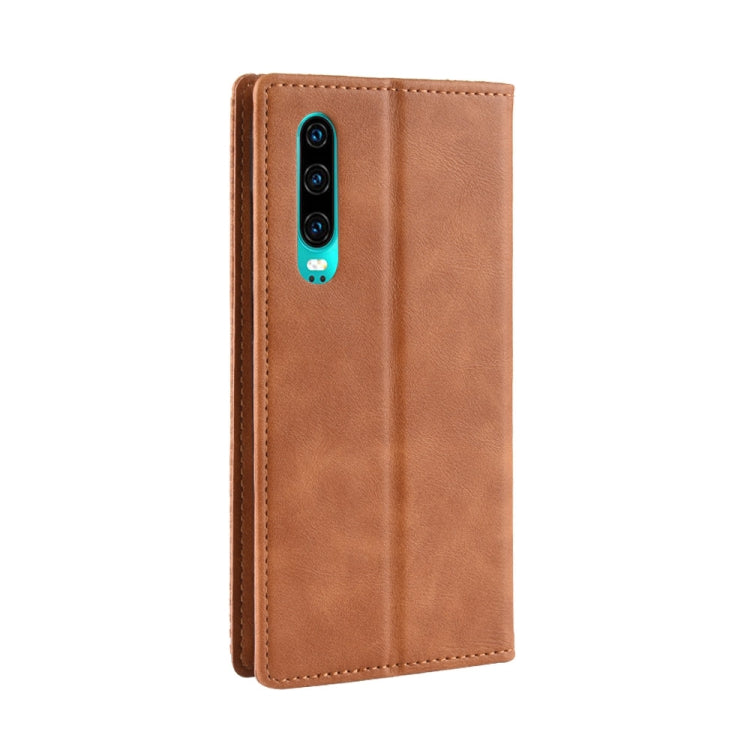 Magnetic Buckle Retro Crazy Horse Texture Horizontal Flip Leather Case for Huawei P30, with Holder & Card Slots & Photo Frame