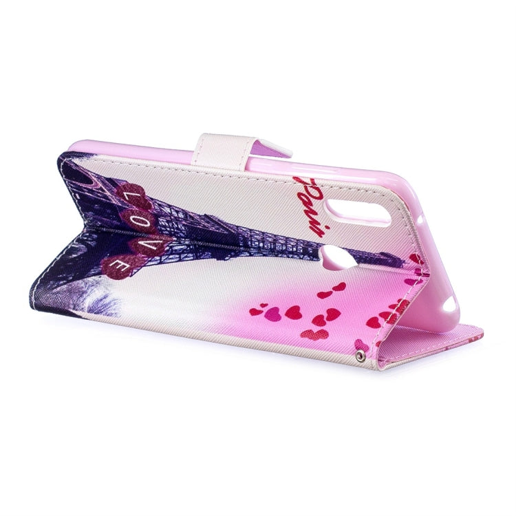 Love Tower Pattern Horizontal Flip Leather Case for Huawei Y7 (2019), with Holder & Card Slots & Wallet