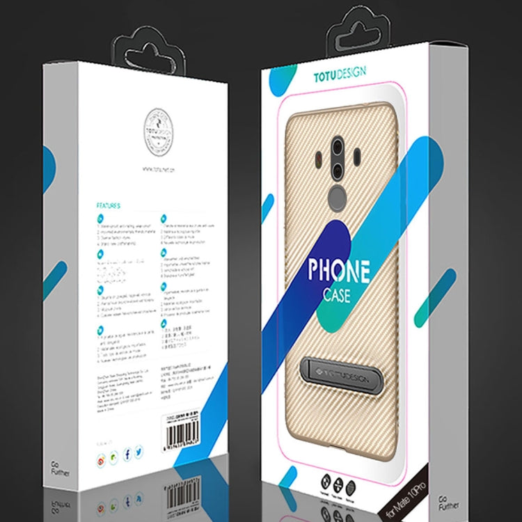 TOTUDESIGN for  Huawei Mate 10 Pro Carbon Fiber Texture TPU Anti-slip Protective Back Cover Case with Holder