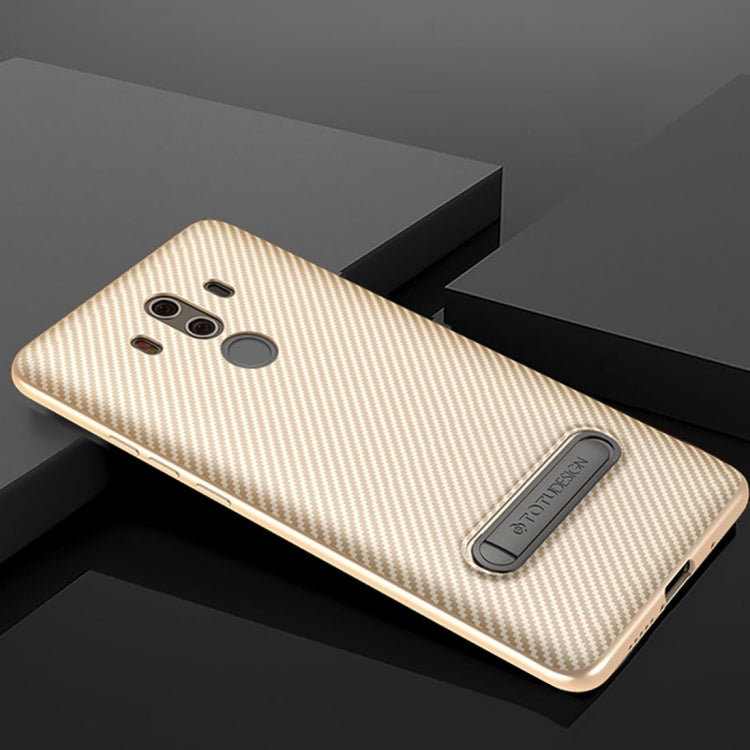 TOTUDESIGN for  Huawei Mate 10 Pro Carbon Fiber Texture TPU Anti-slip Protective Back Cover Case with Holder