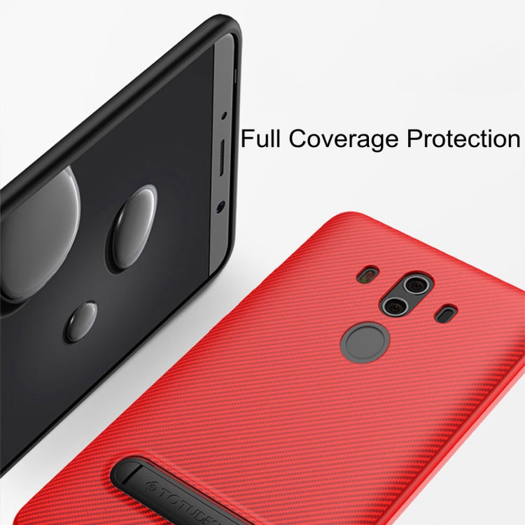 TOTUDESIGN for  Huawei Mate 10 Pro Carbon Fiber Texture TPU Anti-slip Protective Back Cover Case with Holder