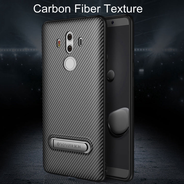 TOTUDESIGN for  Huawei Mate 10 Pro Carbon Fiber Texture TPU Anti-slip Protective Back Cover Case with Holder