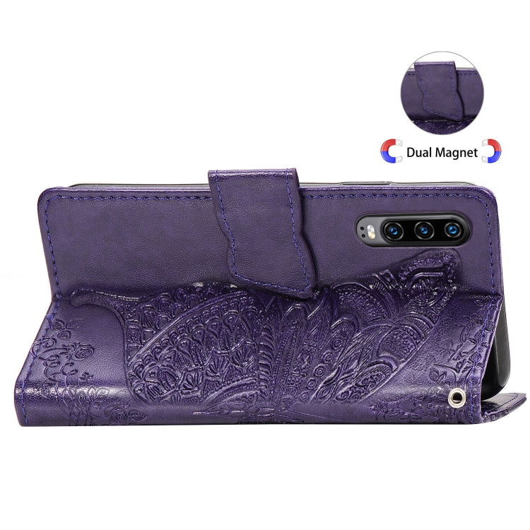 Butterfly Love Flowers Embossing Horizontal Flip Leather Case for Huawei P30, with Holder & Card Slots & Wallet & Lanyard