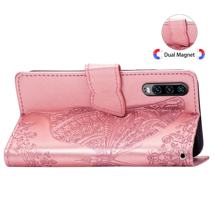 Butterfly Love Flowers Embossing Horizontal Flip Leather Case for Huawei P30, with Holder & Card Slots & Wallet & Lanyard