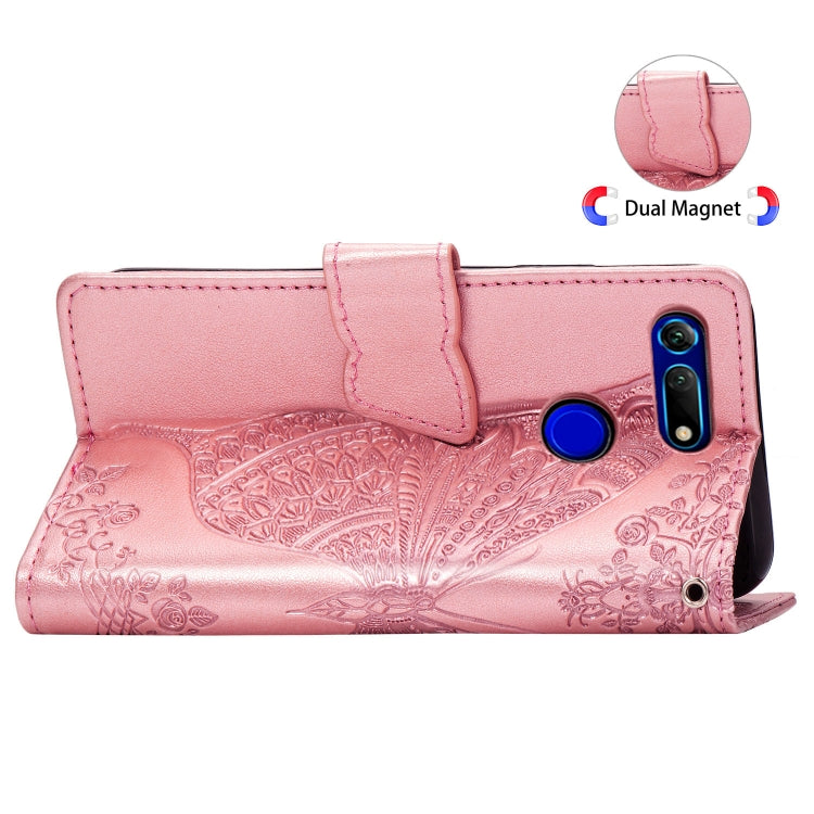 Butterfly Love Flowers Embossing Horizontal Flip Leather Case for Huawei V20, with Holder & Card Slots & Wallet & Lanyard