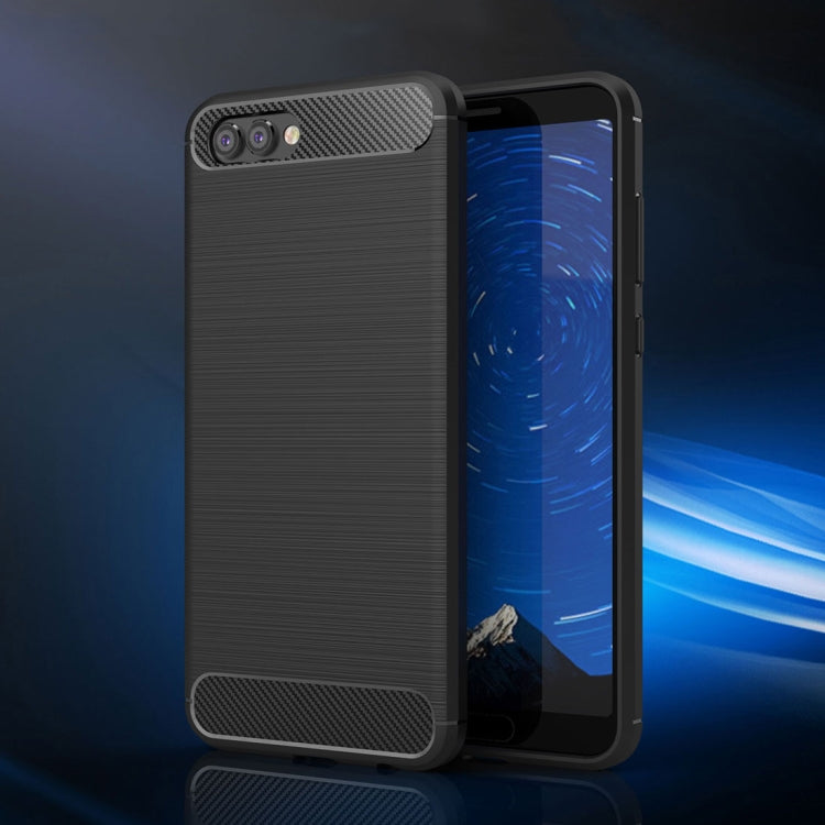 For Huawei  Honor View 10 Brushed Texture Carbon Fiber Shockproof TPU Rugged Armor Protective Case