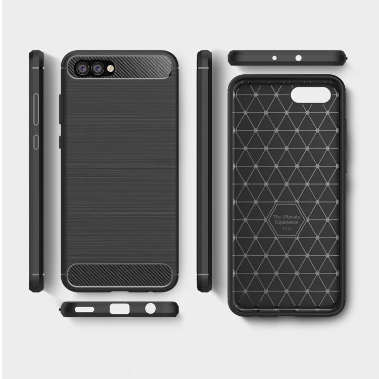 For Huawei  Honor View 10 Brushed Texture Carbon Fiber Shockproof TPU Rugged Armor Protective Case
