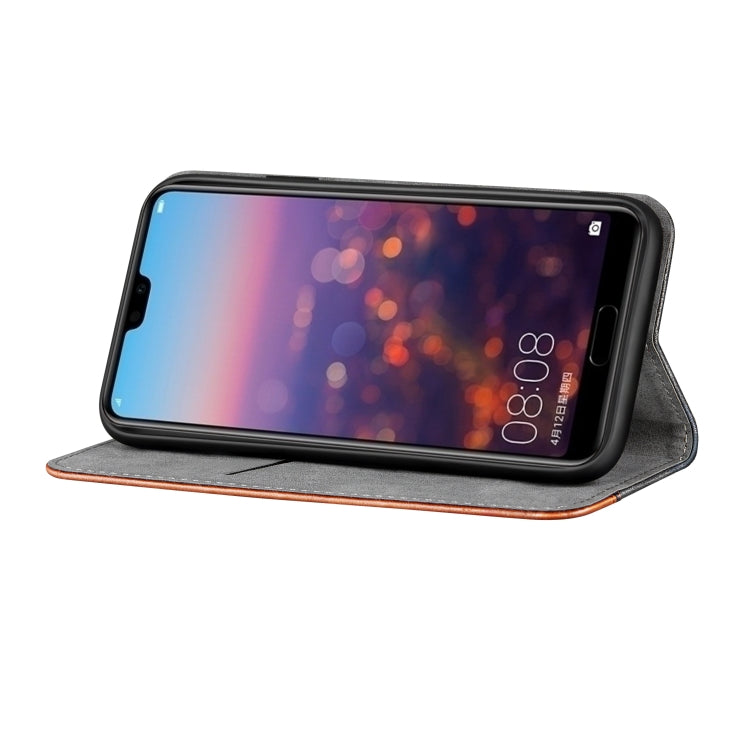 Business Solid Color Stitching Horizontal Flip Leather Case for Huawei P20, with Holder & Card Slots & Wallet & Lanyard