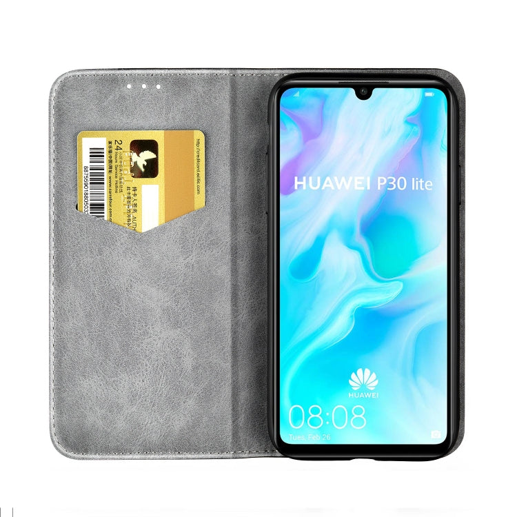 Business Solid Color Stitching Horizontal Flip Leather Case for Huawei P30 Lite, with Holder & Card Slots & Wallet & Lanyard