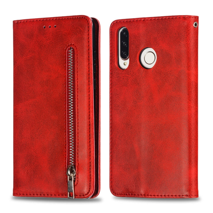 Calf Texture Zipper Magnetic Horizontal Flip Leather Case for Huawei P30 Lite, with Wallet & Holder & Card Slots