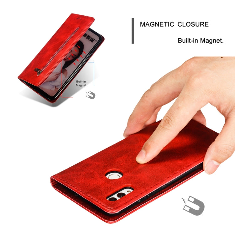 Calf Texture Zipper Magnetic Horizontal Flip Leather Case for Huawei Honor 10 Lite, with Wallet & Holder & Card Slots