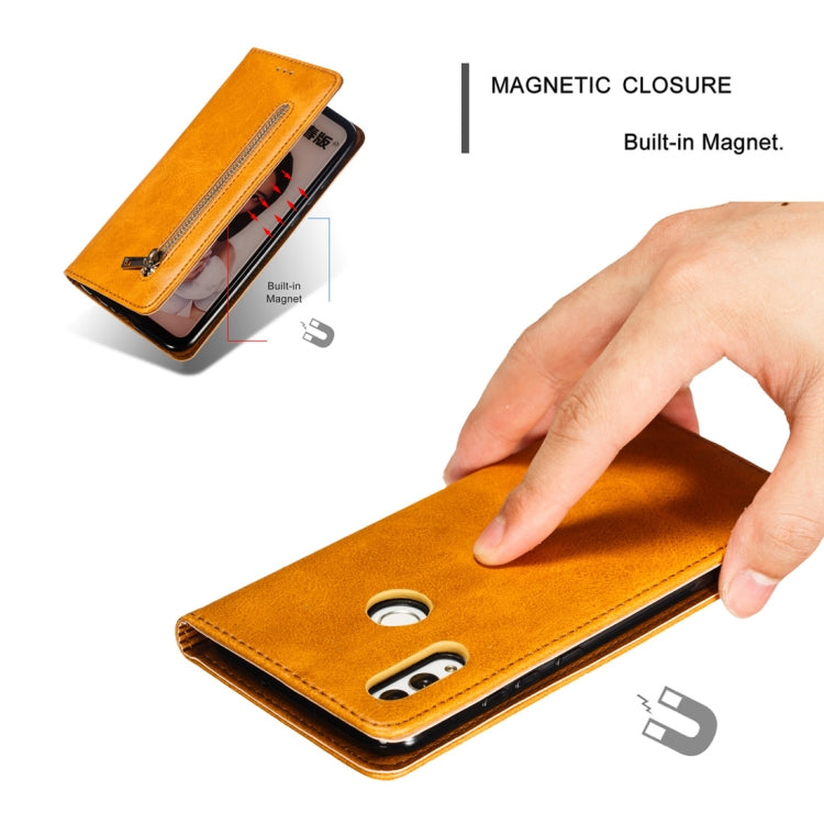 Calf Texture Zipper Magnetic Horizontal Flip Leather Case for Huawei Honor 10 Lite, with Wallet & Holder & Card Slots