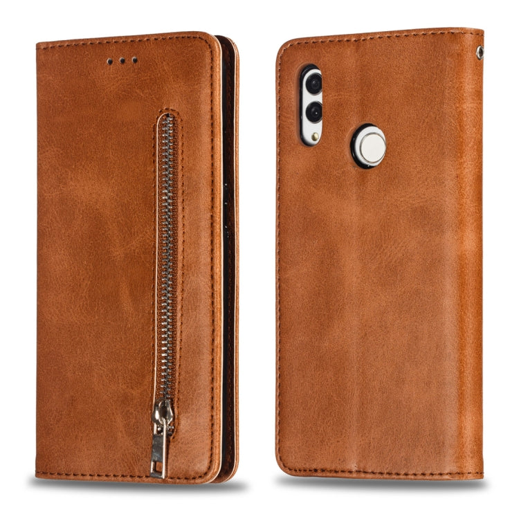 Calf Texture Zipper Magnetic Horizontal Flip Leather Case for Huawei Honor 10 Lite, with Wallet & Holder & Card Slots