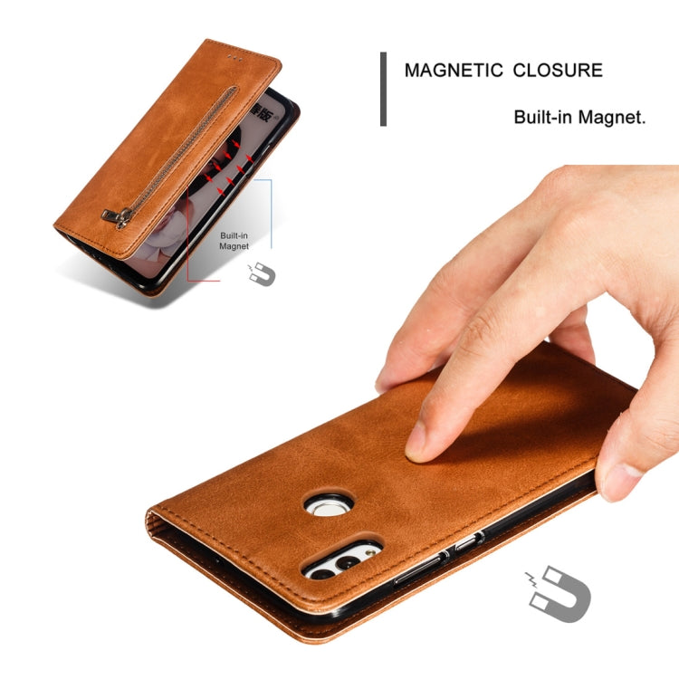 Calf Texture Zipper Magnetic Horizontal Flip Leather Case for Huawei Honor 10 Lite, with Wallet & Holder & Card Slots