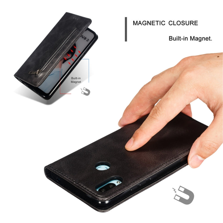 Calf Texture Zipper Magnetic Horizontal Flip Leather Case for Huawei nova 3i, with Wallet & Holder & Card Slots