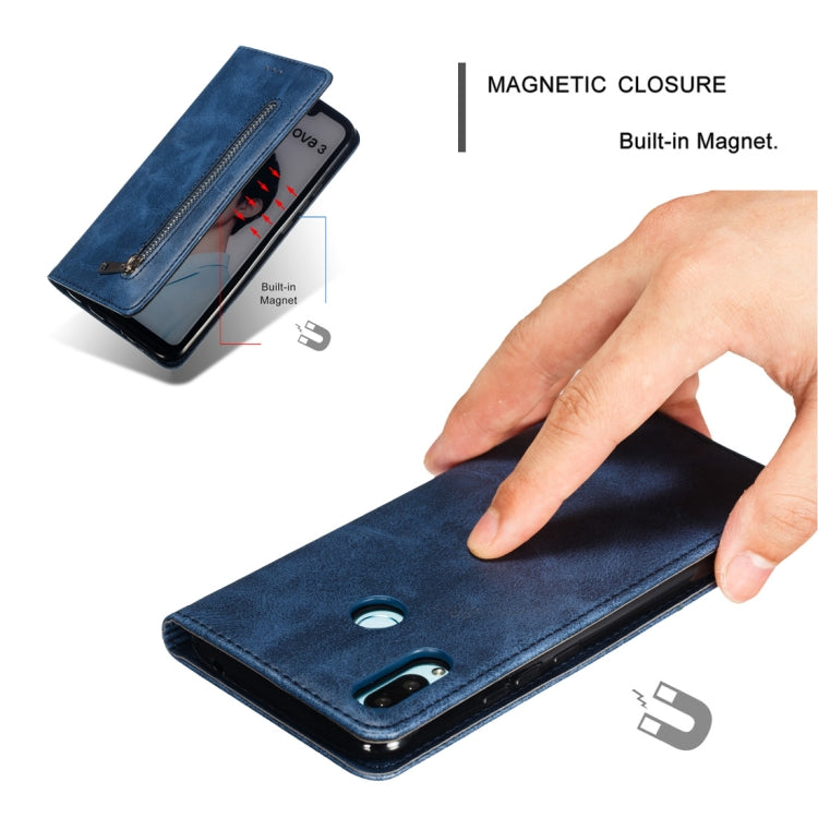Calf Texture Zipper Magnetic Horizontal Flip Leather Case for Huawei nova 3i, with Wallet & Holder & Card Slots